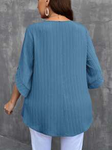 SHEIN LUNE Áo thun cổ tròn màu trơn cỡ lớn thường ngày ngày lễ, thích hợp cho mùa hè - Màu xanh bụi bặm - Xem 2