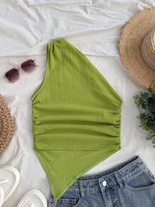 Soleia Blusa de mujer de talla grande para vacaciones de verano con cuello y bajo asimétricos