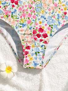 Tween Girls' Ditsy Floral Swimwear Set, Fashionable For Summer - Multicolor - View 4