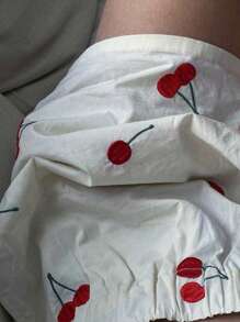 SHEIN Women Cherry Embroidery Simple Casual Shorts, Daily Wear