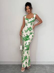 Elenzga 女士无袖优雅垂坠花卉印花连衣裙