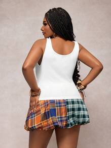 Slaydiva Spring & Summer New Casual Street Style & Daily Wear & Music Festival Plaid & Color Blocking Loose Plus Size Mini Skirt - A, Plus Size - Multicolor - View 3