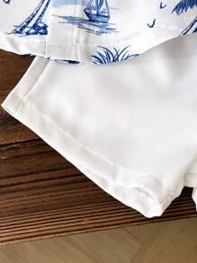 Set de 2 piezas de camisa con estampado de hojas y shorts casuales para niño, estilo de vacaciones de verano - Multicolor - Ver 7