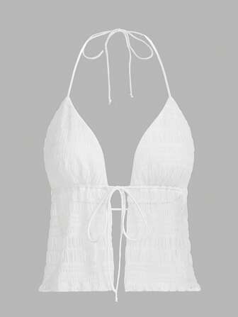 SHEIN ICON Top Halter in Mesh Y2k con spacchi laterali, fiocco e scollo sulla schiena