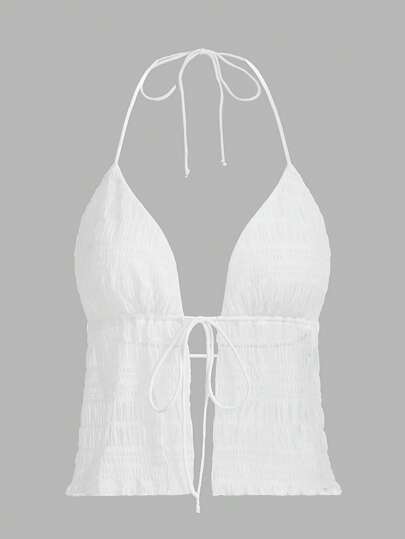 SHEIN ICON Top halter de malla sin espalda con lazo dividido en el dobladillo, estilo Y2K