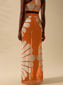 CAJUNI Women's Boho Black & Beige Shell Print Vacation Casual Summer Beach Sarong Skirt, Country Concert