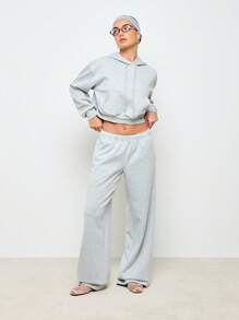 AiiRZ Heathered Wide Leg Jogger Sweatpants Loungewear High Waisted Elastic Ankle Athleisure Pants Cozy Winter Fall Casual - Grey - View 4