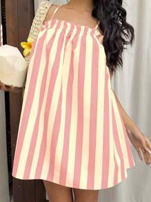 Sunnyshic Colorful Striped Sleeveless Casual Daily Vacation Dress For Women, Spring/Summer - Yellow - View 4