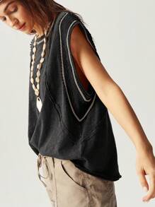 Bohemela Plus Size Casual Loose Solid Color Washed Knit Crew Neck T-Shirt, Summer