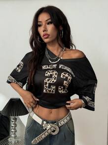 Coolane Casual Sports Leopard Print Alphabet Numeral Pattern Breathable T-Shirt