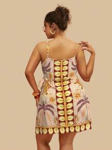 Travachic Abito canottiera asimmetrico con laccetti, stampa con palme tropicali, per vacanze, taglia comoda, rosa, abbigliamento da resort per San Valentino