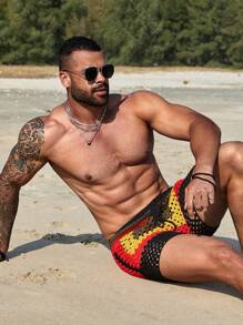 Manfinity Swimmode Quần short dệt kim rút dây màu tương phản dành cho nam đi nghỉ thường ngày - Nhiều màu - Xem 6