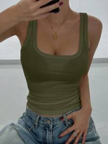 DAZY Women's Solid Color Round Neck Fitted Casual Versatile Tank Top