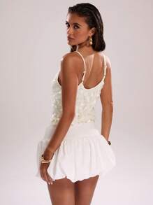 SHEIN BAE 女士纯色亮片优雅时尚吊带背心 - 白色 - 查看 7