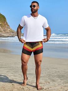 Manfinity Swimmode Quần short dệt kim rút dây màu tương phản dành cho nam đi nghỉ thường ngày - Nhiều màu - Xem 4