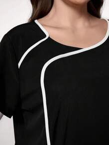 TaskEZ Blusa superior de uniforme sanitario talla grande, adecuada para el verano - Blanco y Negro - Ver 3