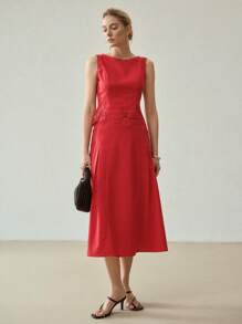 MOTF PREMIUM 亚麻褶皱裙 - 紅色 - 查看 6