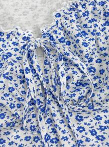 SHEIN SunnyBelle Camiseta casual, elegante y sexy de talla grande con tirantes finos y mangas cortas con estampado floral "Ditsy" en estilo francés, adecuada para primavera y verano