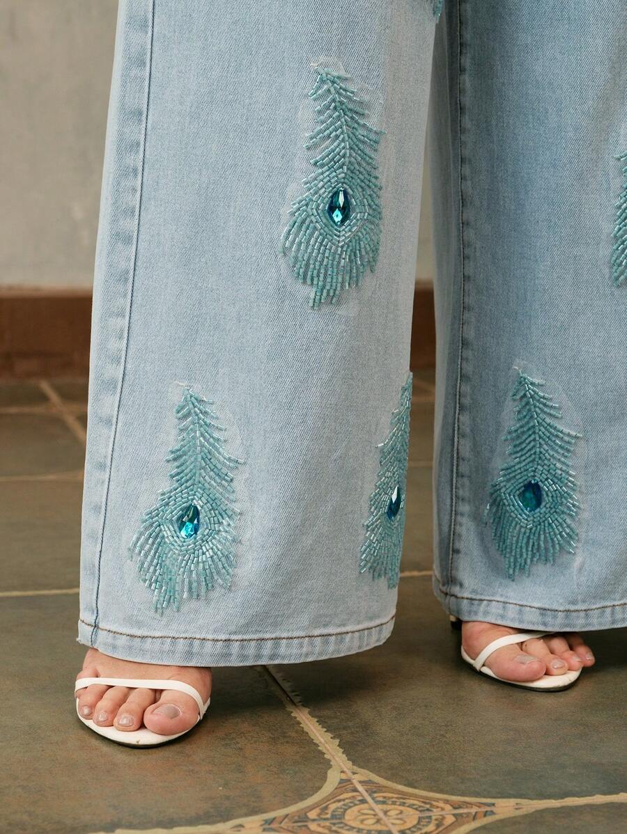 Anewsta Handmade Accessories Straight-Leg Jeans For Women, Fashionable Niche Design - Blue - View 1