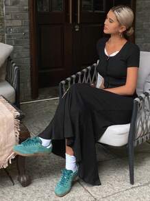 DAZY 2pcs Women Spring/Summer Wrap-Around T-Shirt Set, Fashionable For Summer - Grey - View 3