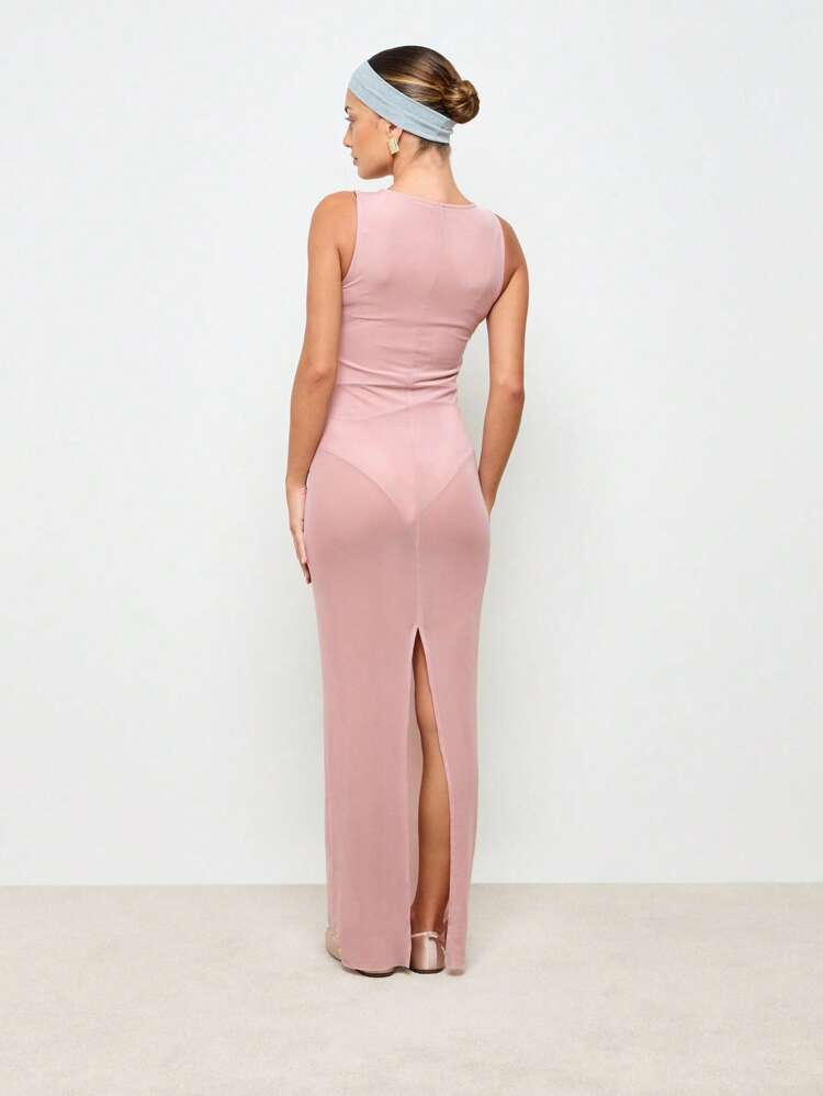 AiiRZ Twist Front Maxi Dress With Side Slit Full Length Sleeveless Ballet Dancer Training Rehearsal Stretch Fitted Athleisure Dress