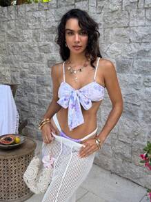 SHEIN Swim Tie-Up Detachable Bandeau Bikini Top, Summer Vacation - Green - View 6