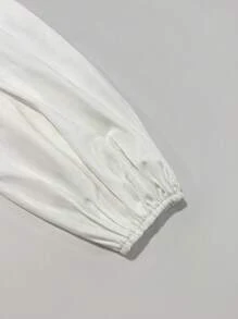 INAWLY 2pcs/Set Women Solid Color Lantern Sleeve Long Open Front Jacket And Pants Fall Cloth For Women - White - View 3