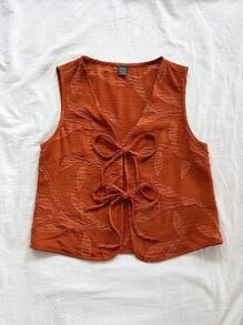 Soleia 优雅热带风情蝴蝶结吊带无袖上衣，适合休闲、海滩、婚礼、毕业早午餐、圣帕特里克节、春假、复活节、音乐节、春夏等场合。 - 紅木色 - 查看 3