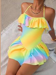 SHEIN Swim Casual Summer Holiday Beach One-Piece Swimsuit, Material - Multicolor - View 6