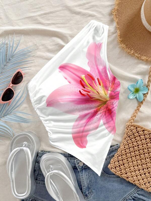 Soleia Bluză Casual Asimetrică Imprimă Floral Femei, Potrivită Pentru Vacanță