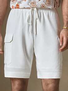 Manfinity ModaGents Men's Casual White Cargo Pocket Drawstring Woven Shorts, Suitable For Daily Wear In Summer, Summer White Shorts, Summer Shorts, Summer Outfits, Summer Clothes, Bermuda Men Shorts Beach Pants, Comfy Shorts, Camping And Mountaineering White Shorts, Matching Outfits Couples, Men Gifts, Shorts Suitable For Boyfriend Or Husband To Wear, Men's Beach Shorts