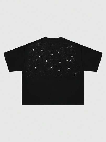 Camiseta corta de manga corta suelta con estampado de diamantes brillantes góticos para hombres, Halloween