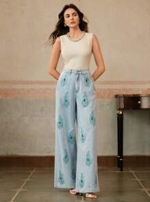 Anewsta Handmade Accessories Straight-Leg Jeans For Women, Fashionable Niche Design - Blue - View 4