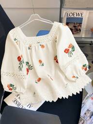 Franclia Women Floral Print Square Collar Vacation Shirt, Summer Wear