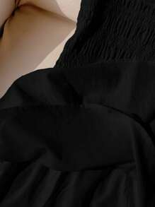 SHEIN EZwear Váy mini không tay nhún eo mùa hè - màu đen - Xem 8