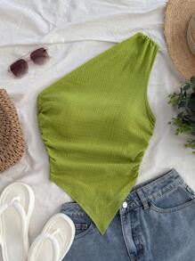 Soleia Blusa de mujer de talla grande para vacaciones de verano con cuello y bajo asimétricos