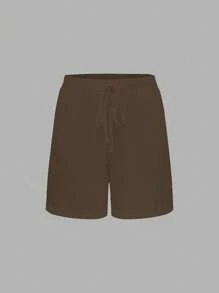 Linhara Plus Size Women's Short Waist Drawstring Wash Cotton Decorative Button Pockets Vacation Shirt - Brown - View 3