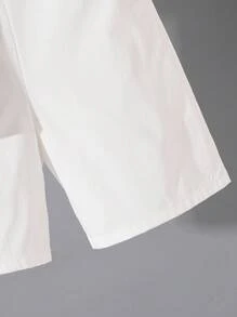 SHEIN 青少年男童两件套休闲针织贴布短袖上衣和短裤套装，适合通勤、上学、日常休闲装、运动、春夏、派对 - 藏蓝色 - 查看 5