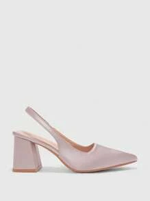 CUCCOO BIZCHIC Fashion Pink Satin Pointed Toe Chunky Heel Pumps, Suitable For Commuting, Dating, Party, Events For Christmas Spring Shoes - Pink - View 6