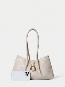 SHECARRY Women Simple Solid Color Tote Bag, Casual & Versatile - Beige - View 3