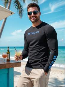 Manfinity VDAYZ Men's Swim Rash Guard Long Sleeve Shirt, Fashionable For Summer, Hawaiian - Black - View 1