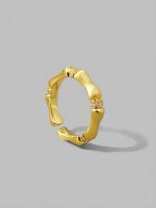 Ontre 18k Gold Plated Bamboo Knot Micro Paved Zirconia Stone Ring