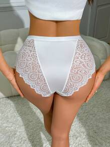 1pc Mid-Rise Lace Panties Bridallingerie - White - View 2