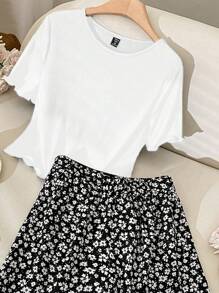 CosyJoli Conjunto de dos piezas para mujer de talla grande, conjunto de vacaciones, ropa mamá e hija, conjunto de dos piezas de verano para mujer, vestido de verano para vacaciones de mujer, vestido de playa de mujer, conjunto de dos piezas para vacaciones de primavera, top y vestido lindo de vacaciones de primavera