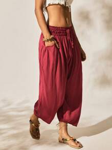 Easelle 长裤 不对称下摆 假日风格 橙色 长裤 夏季 薄款 - 珊瑚橙 - 查看 5