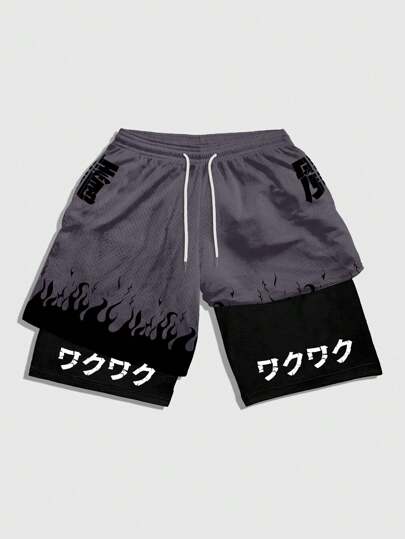 Anime Pantalones cortos casuales de verano para hombres con estampado japonés y cordón en la cintura, para volver a la escuela
