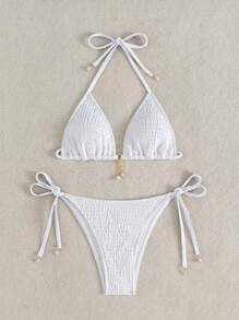 Swim Mod Women's Solid Color Two Pieces Bikini Swimwear Set For Summer Beach Vacation - White - View 3