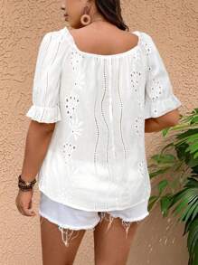 Breezaya Women Plus Size Solid Color Basic Short Sleeve Blouse