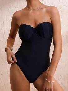 Swim Chiccia Women Sexy Holiday One-Piece Black Tight Shelf Bra Push Up Swimsuit With Mesh Skirt Two Pieces Set For Summer Beach Vacation