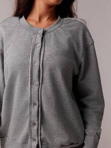 Forever 21 Women Solid Color Buttoned Front Casual Long Sleeve Blouse - Dark Grey - View 5